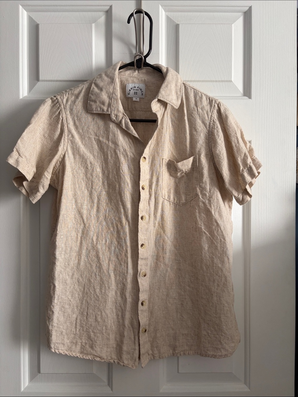 Kirrin Finch Linen Blend Beige Button Down Camp Shirt Size 10